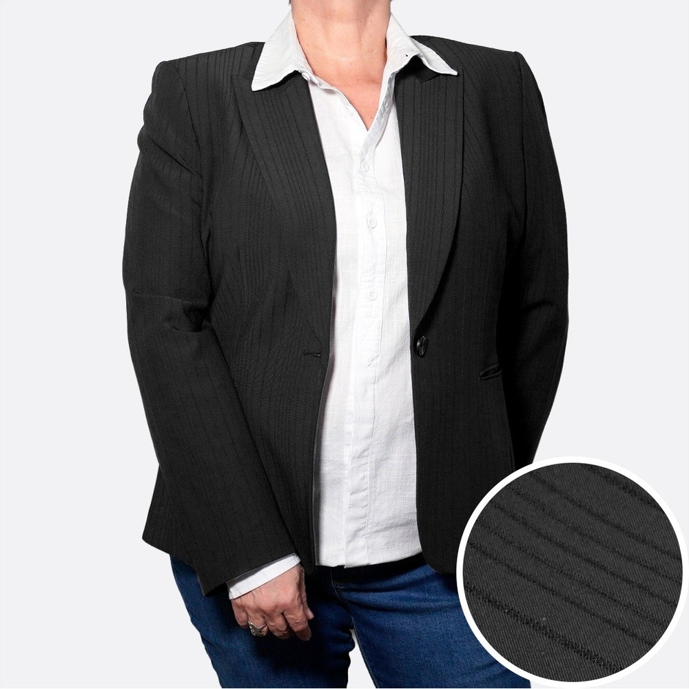 Tahari ASL Pinstripe Power Blazer Textured Quiet Luxury Single Button Jacket 0X